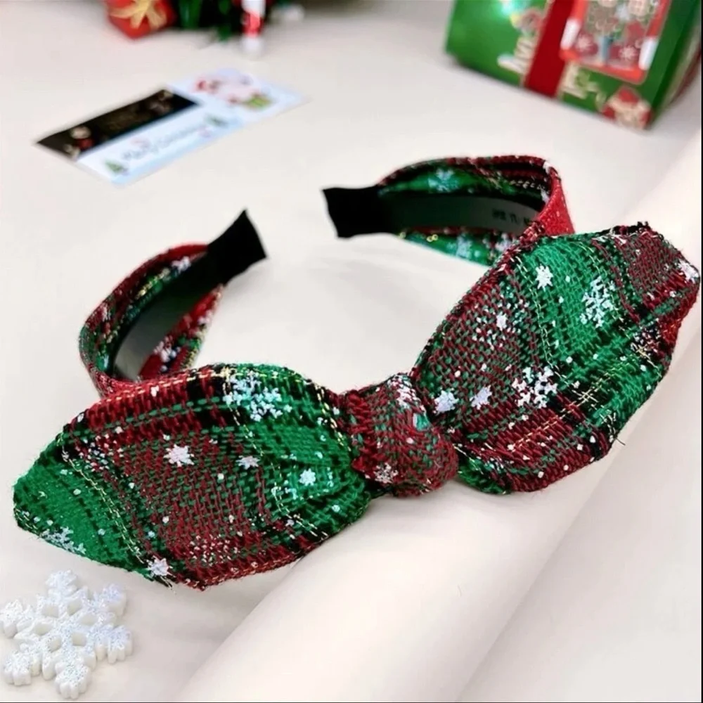 Christmas Topknot Headband, Holiday Headpiece, Plaid Headpiece, Holiday Headband